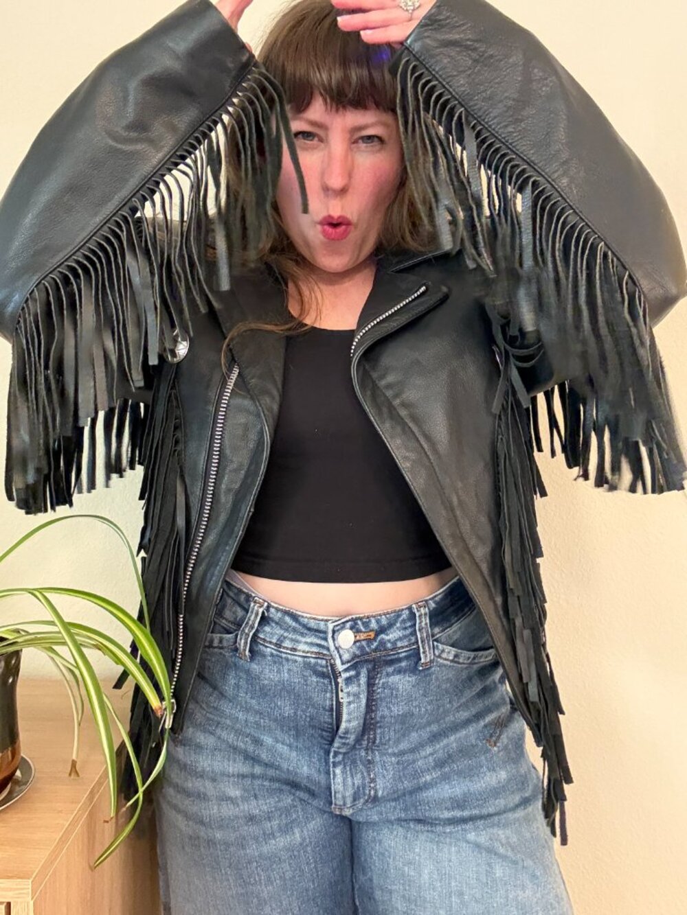 Vintage Open Road Wilsons Fringe Leather Moto Biker Western Jacket XS